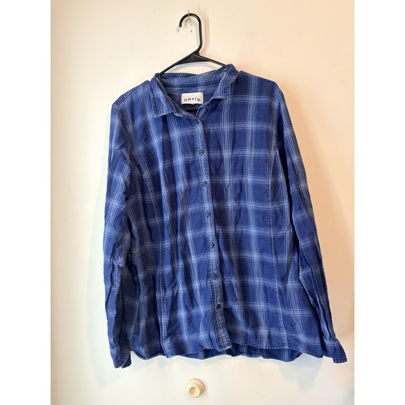 Orvis Plaid Flannel Casual Button Down Blue Size Large - Picture 1 of 4